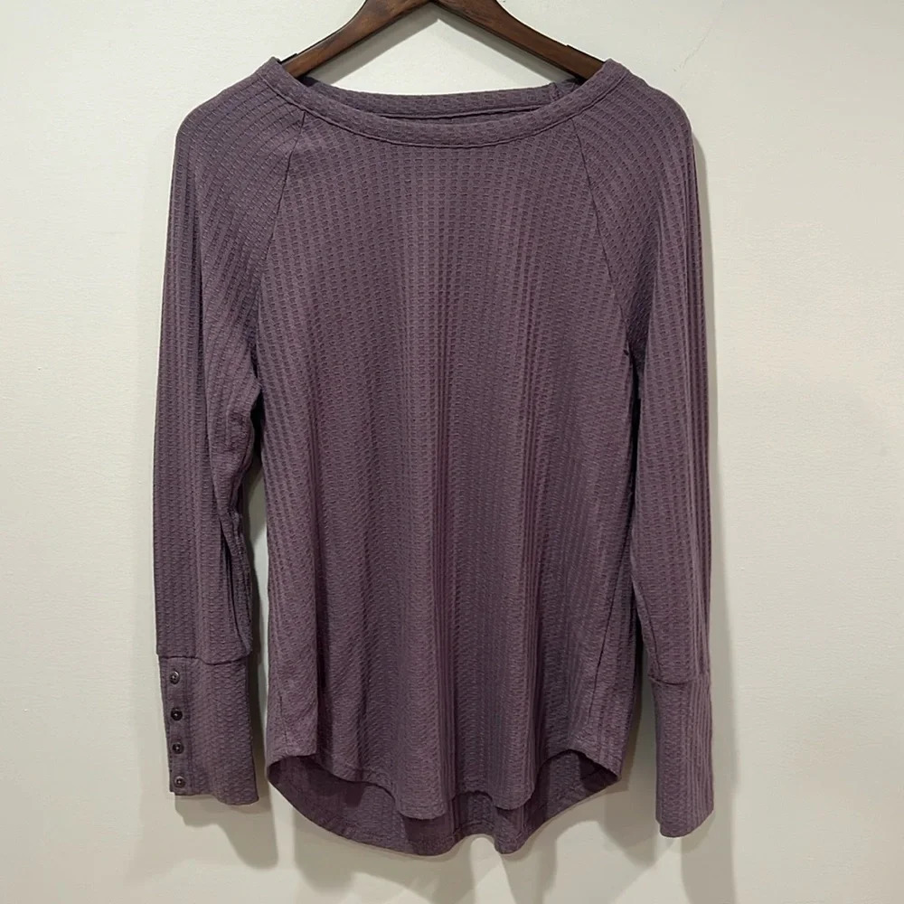 Chaser Womens Purple Waffle Thermal Knit Shirt‎ Long Sleeve Size L Button Detail